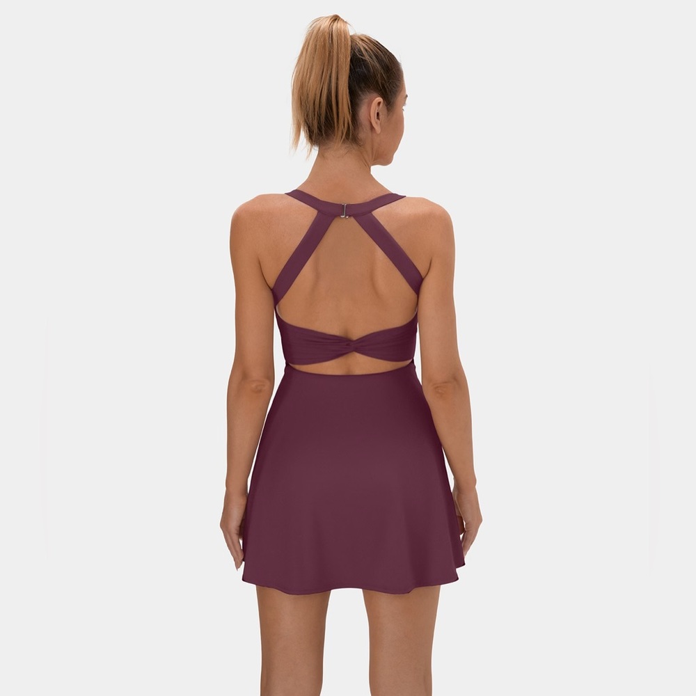 NWT Halara XL Backless Cutout Dress Twisted Pocket 2-in1 Barre TIKTOK Red Violet